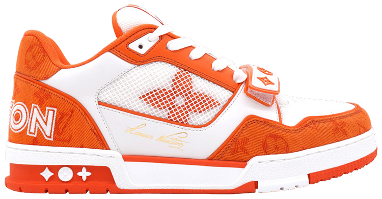 Louis Vuitton Trainer Low 'Velcro Strap - Orange Monogram Denim'